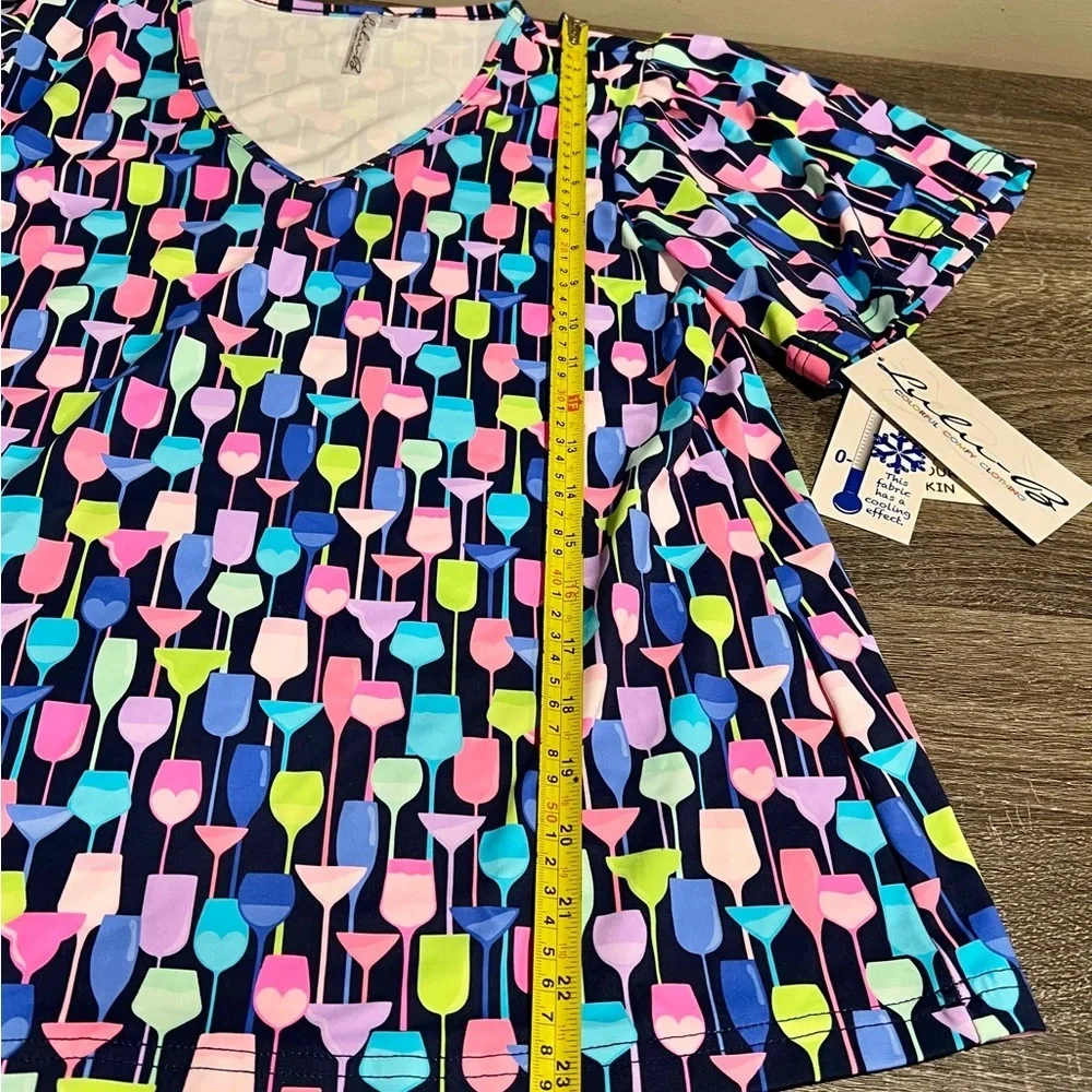 Lulu B UPF 50 Puff Sleeve Cooling Top Wine Glass Print Size Small NWT new resort - Picture 6 of 12